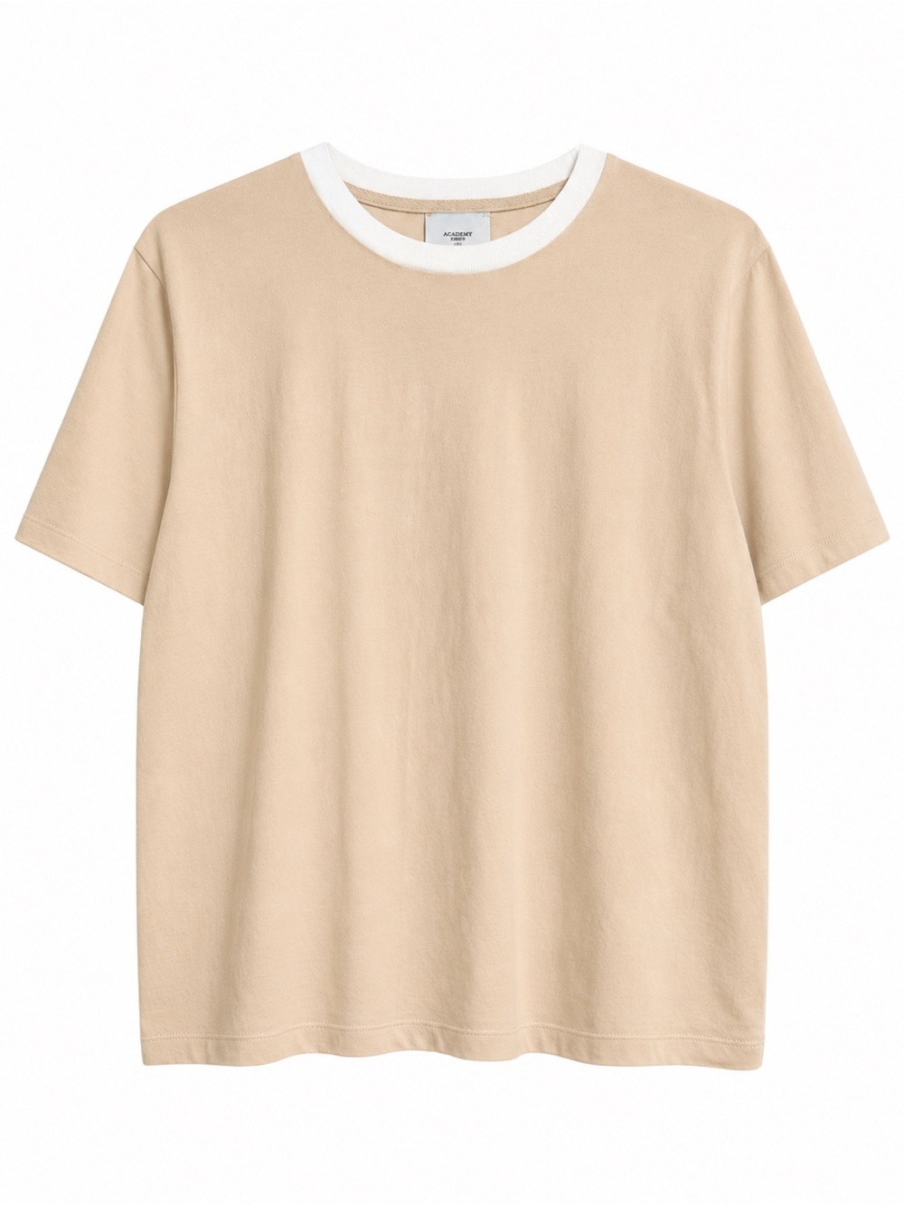 Academy Women's Ringer Tee 100% Cotton Cream Beige White Trim Casual T-Shirt XS